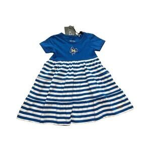 Garb Girls 2T Blue, White, Gold Sports Themed Short Sleeve Dress